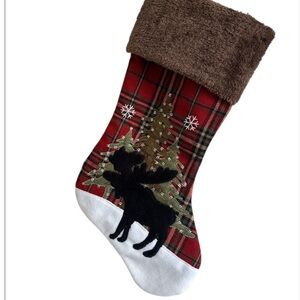 Plaid Christmas Stocking with Moose and Tree Design NEW